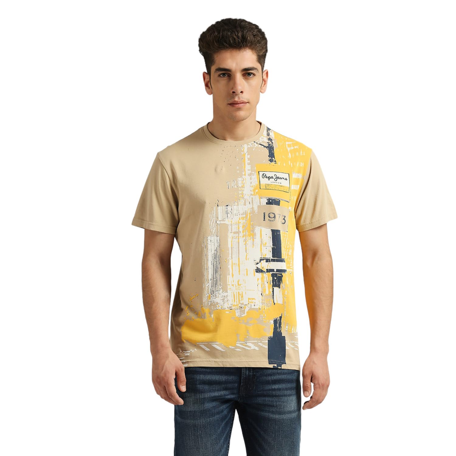 Pepe Jeans Gavin Graphic Printed Tee Khaki Beige
