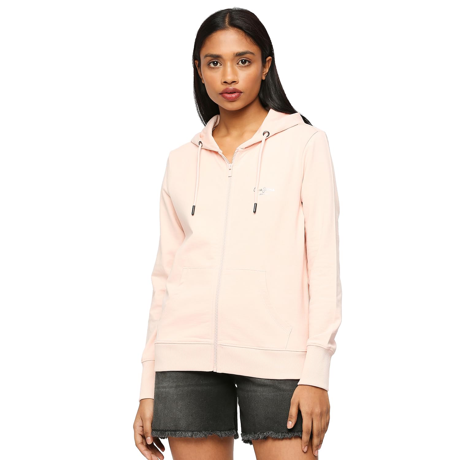 Pepe Jeans WomenS Pure Cotton Hooded Neck Sweatshirt (Pl581404_Soft Pink