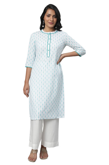 Aurelia Blue Floral Printed Printed Cotton Regular Kurta With Lace