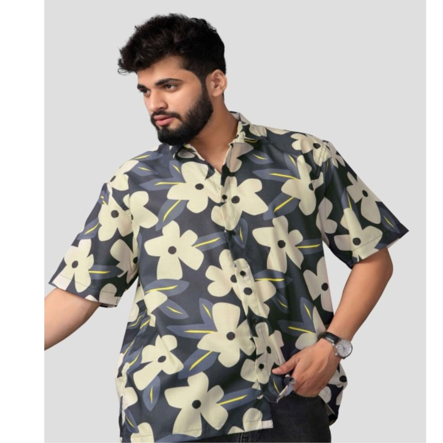 Brown Culture MenS Cotton Blend Floral Print Shirt With Spread Collared Half Sleeves Standard Length And Button Down Closure Ty
