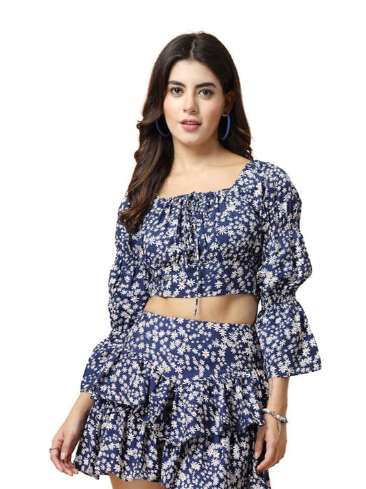 OOMPH! Full Sleeve Crop Top, Blue, mt820