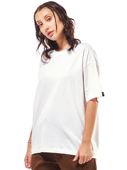 Bewakoof Womens Solid Off-White Round Neck Half Sleeve T-Shirt