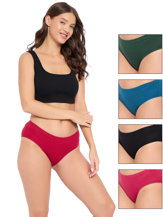 Clovia Womens Cotton Pack of 5 Spandex Medium Waist Inner Elastic Hipster Panty (PNC120010_Multicolor_XXL)