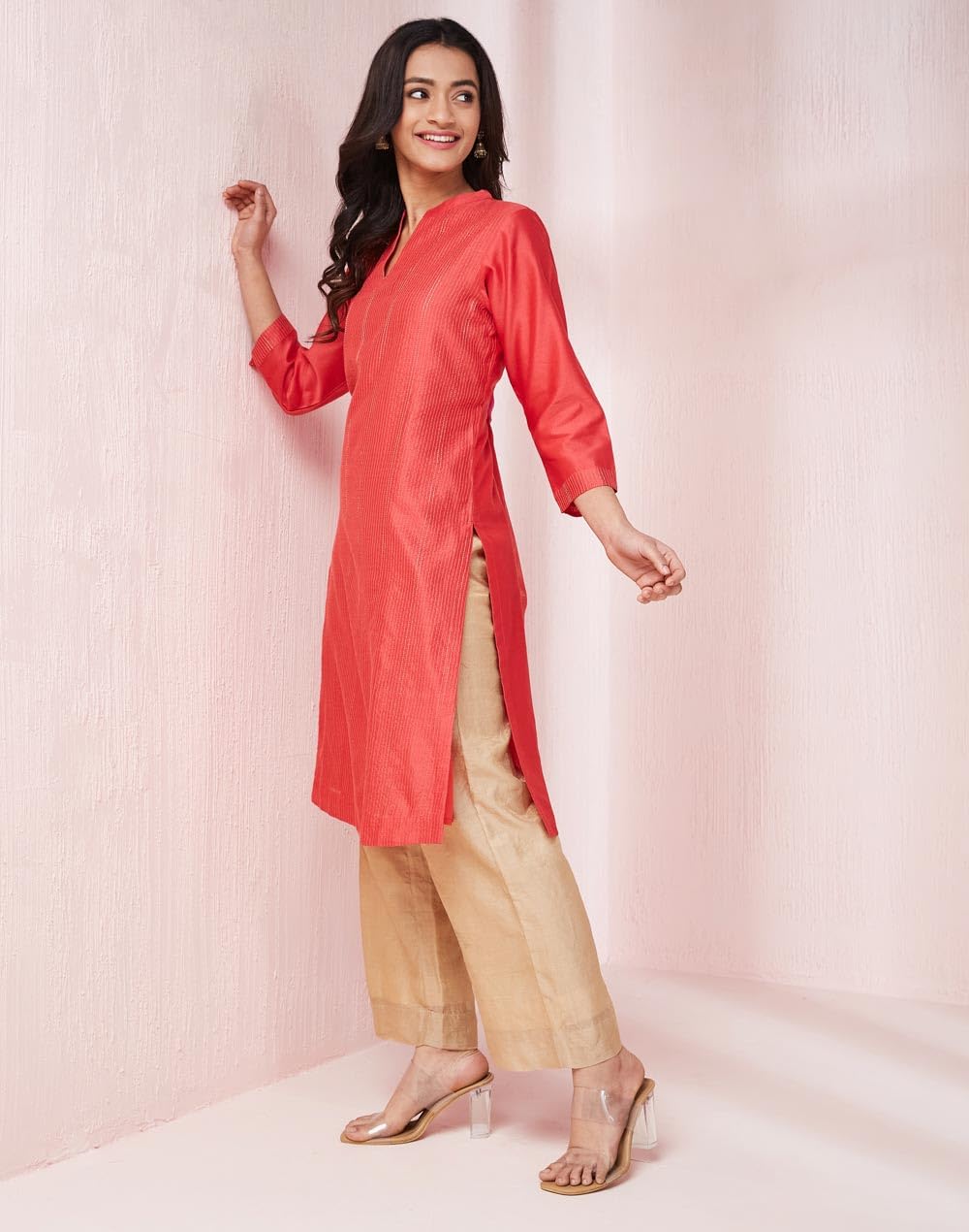 Fabindia Women's Cotton Silk Striped Regular Kurta