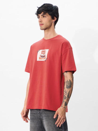 The Souled Store Official Inside Out: Anger Oversized T-Shirt for Men Boys Cotton Casual Half Sleeves Baggy Loose Fit Drop Shoul
