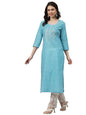 GoSriKi Women's Cotton Blend Embroidered Straight Kurta