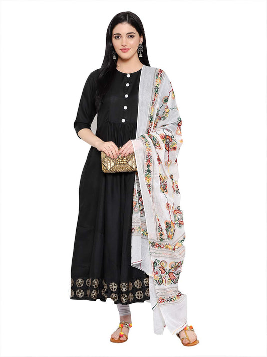 OM SAI LATEST CREATION Women Slub Rayon Red Half Sleeve Designer Kurti with Dupatta