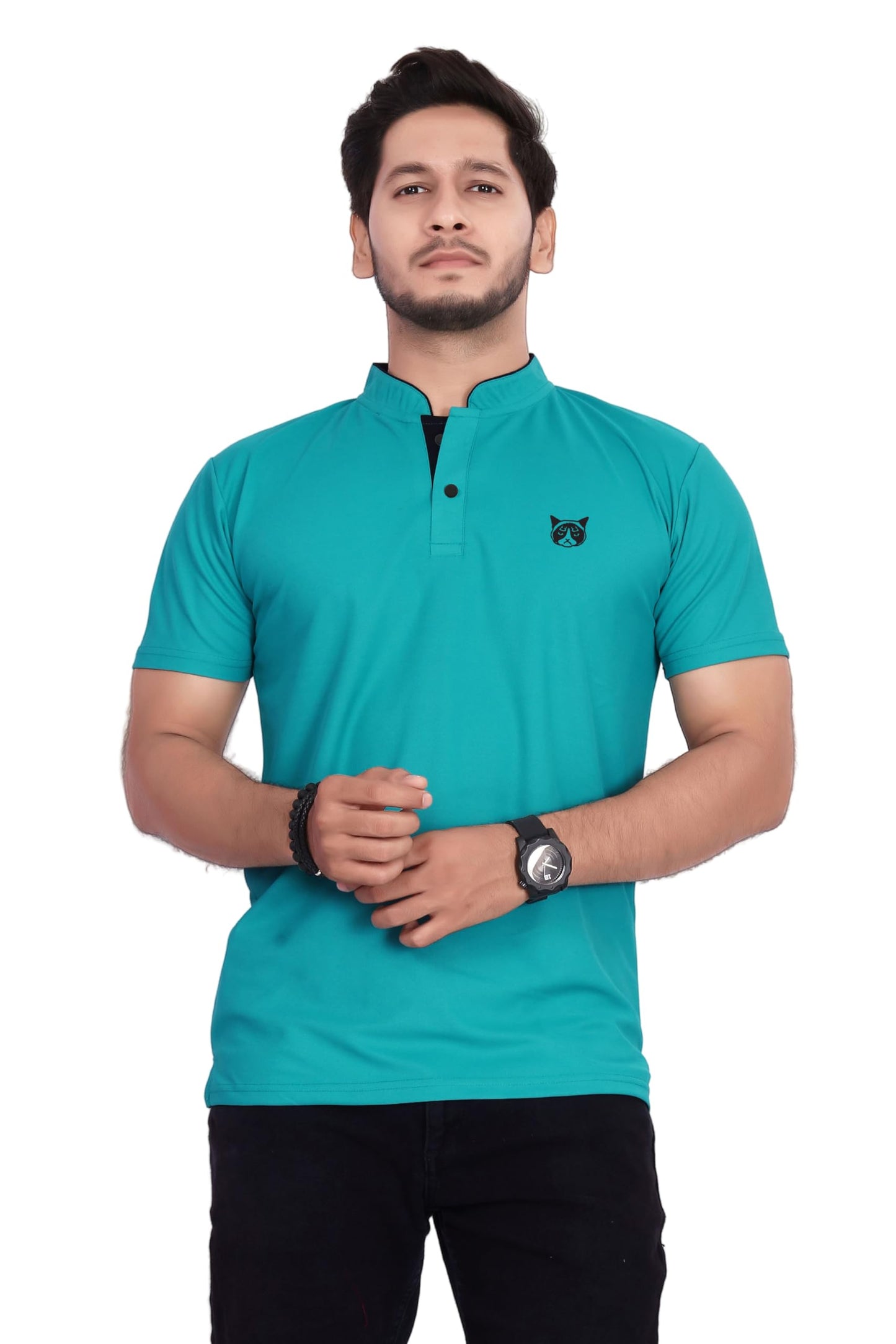 Baghadbillo MenS And BoyS Polyster T-Shirt With Mandarin Collared Neck Half Sleeves Closuer Button And Regular Fit | Polo T Sh