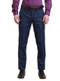 Turtle Men Blue Slim Fit Dobby Flat Front Terry Rayon Formal Trouser