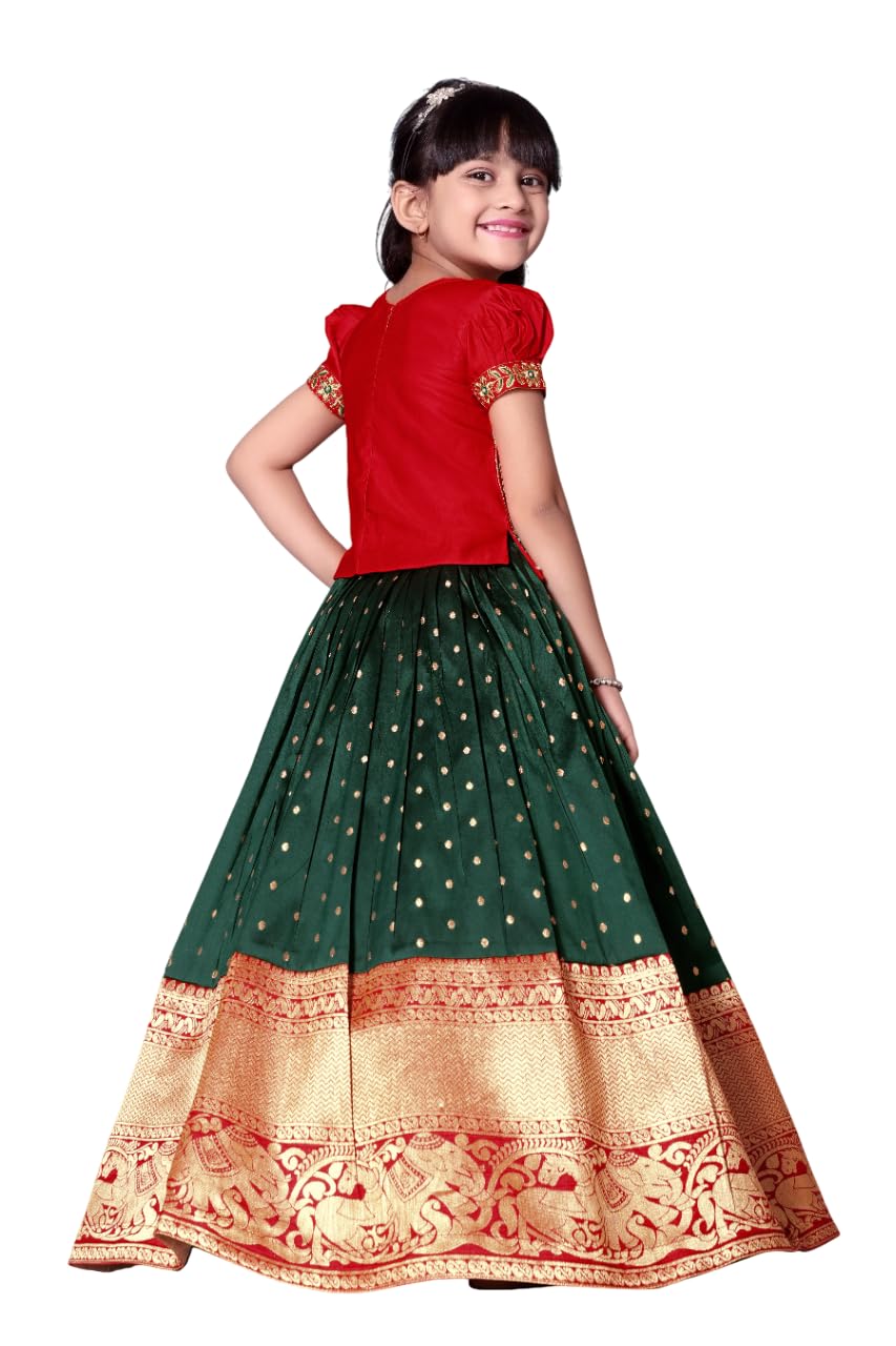 White Button New Latest GirlS Pattu Pavadai Readymade Lehenga Choli For Girls Dress