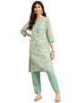 Rangita Women Rayon Mint Green Floral Printed Knee Length Straight Kurta With Pant Set