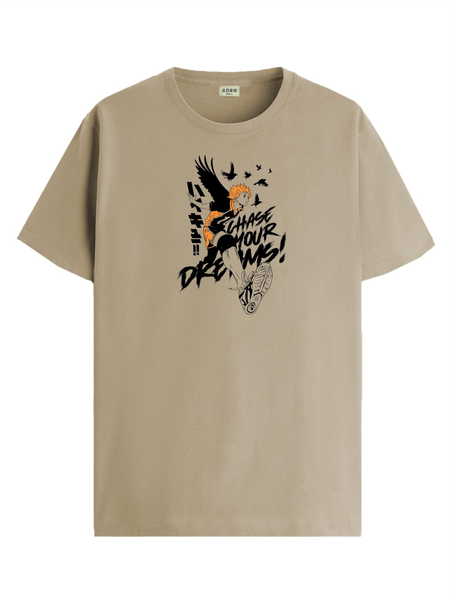 ADRO Mens Anime T Shirt - Premium Cotton Printed Haikyuu Tshirt - Perfect for Haikyuu Fans Print and Comfortable Fit Beige T-Shi