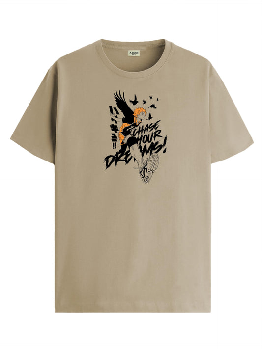 ADRO Mens Anime T Shirt - Premium Cotton Printed Haikyuu Tshirt - Perfect for Haikyuu Fans Print and Comfortable Fit Beige T-Shi