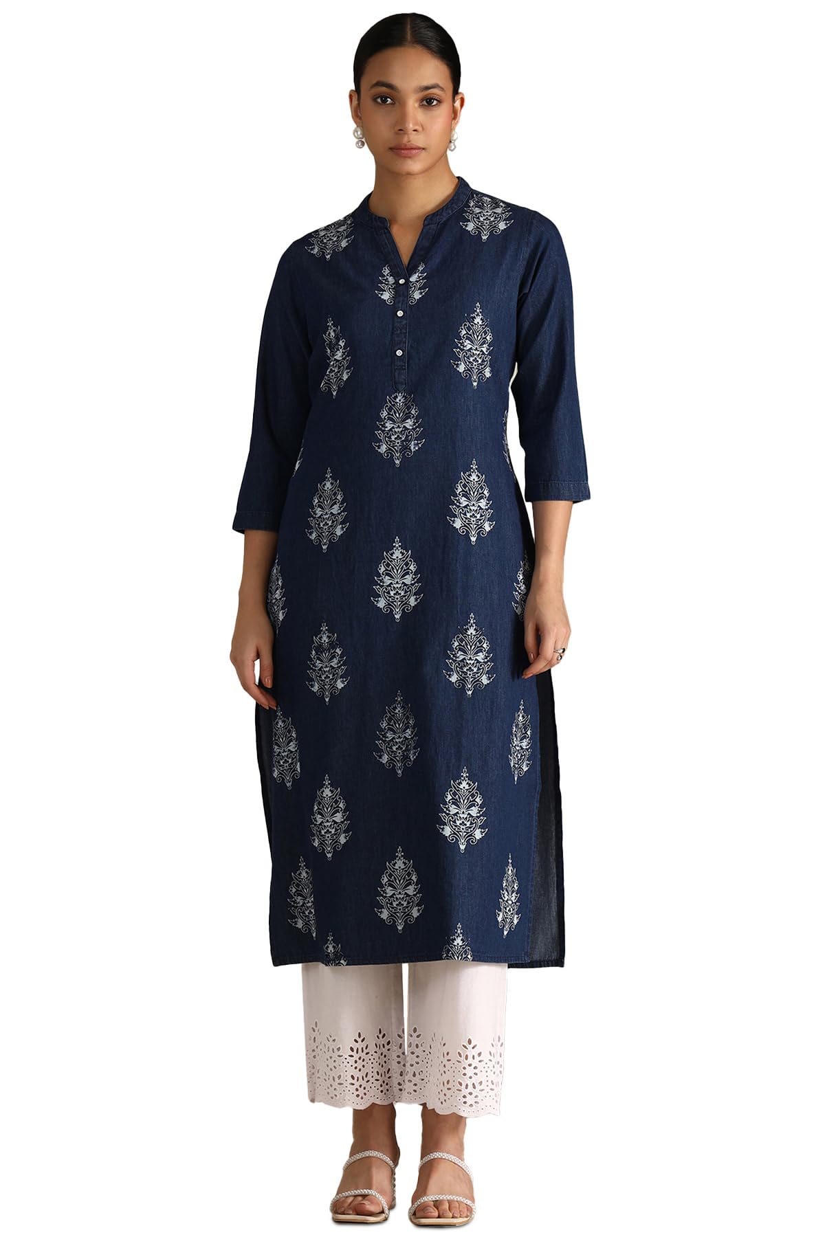 Soch Womens Denim Floral Regular Kurta (CWS5KU61241_Indigo