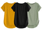 Fabricorn Combo Of Three Plain Black, Mustard Yellow And Sage Green Round Neck Up And Down Cotton Tshirt For Women (Black, Musta
