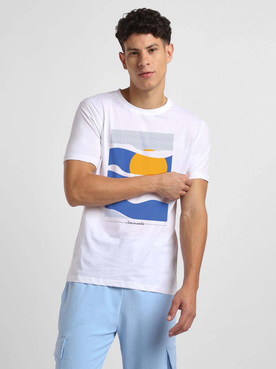 Nobero MenS Regular Fit T-Shirt (1M-Twts-C0784-171X_White/Marine/Black