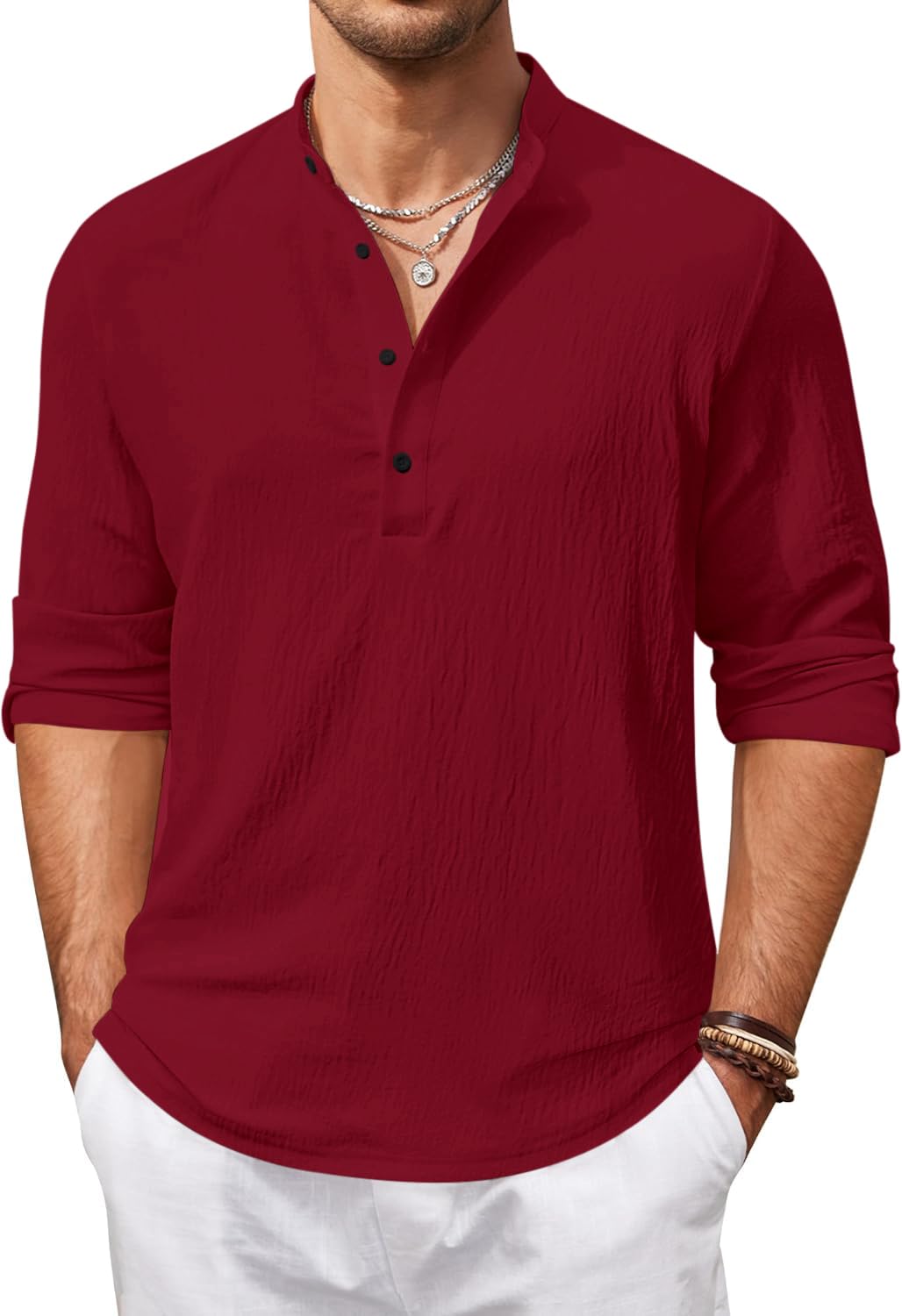 Zartha Mens Regular Fit Solid Cotton Blend Straight Kurta Maroon