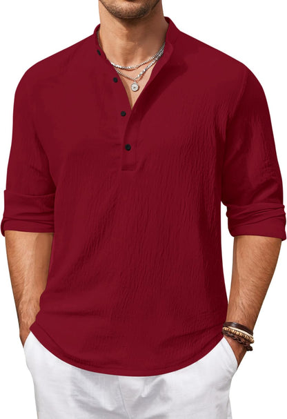 Zartha Mens Regular Fit Solid Cotton Blend Straight Kurta Maroon