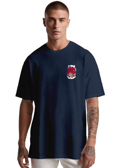 Peppyzone Mens Oversized Fit T-Shirt (PZ-OST-Trendy46_Navy Blue