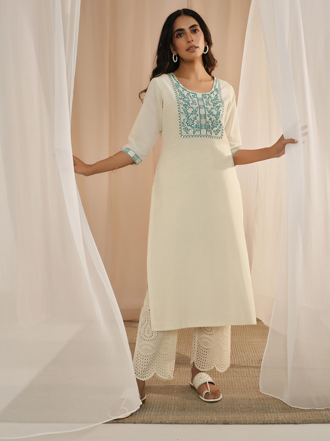 Libas Womens Yoke Design Cotton Straight Kurta For Women