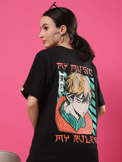 Rigo Terry Printed Oversized T-Shirt for Women | Drop Shoulder, Half Sleeves T-Shirt for Women | Oversized Baggy Fit T-Shirt for