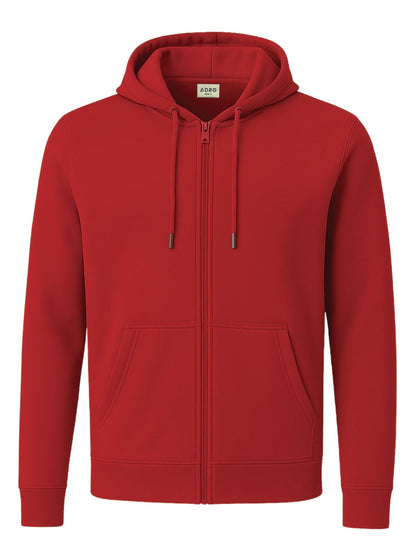 ADRO Men's Cotton Neck Hooded Sweatshirt (ZH24-PLN-RD_Red