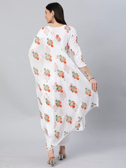 ANNI DESIGNER Women's Georgette Anarkali Floral Printed Kurta with Pant & Dupatta (CLEAN-WHITE)