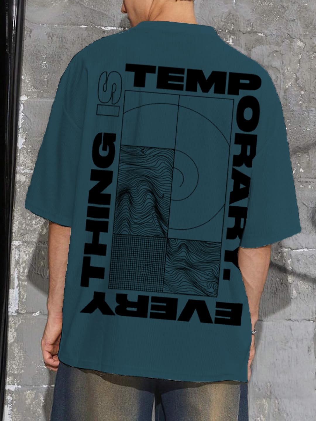 Rigo Printed Oversized T-Shirts for Men | Drop Shoulder T-Shirt for Men Teal