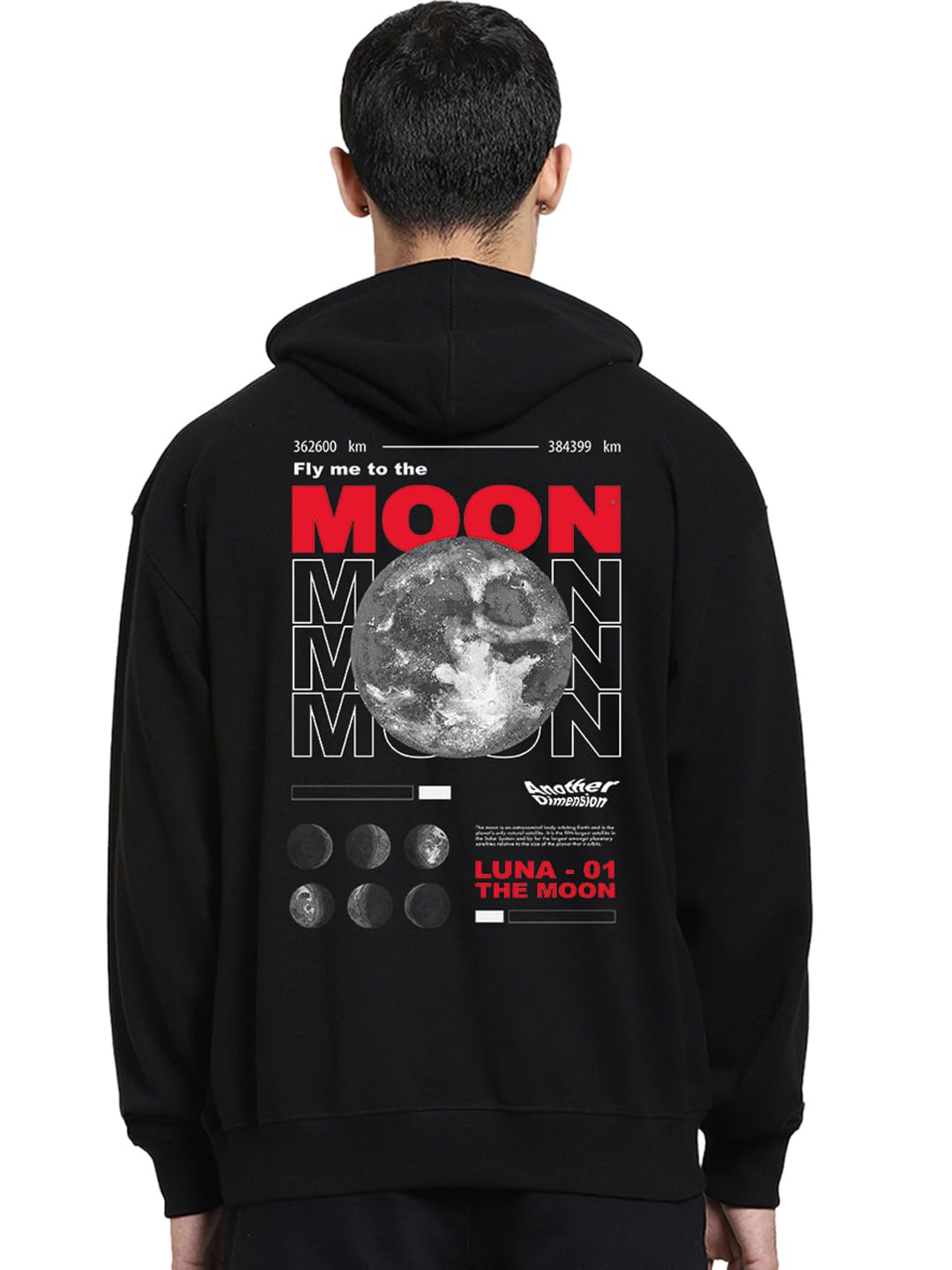 Bewakoof Official Nasa Merchandise MenS Graphic Print Oversized Fit Full Sleeve Fleece Hoodies Black