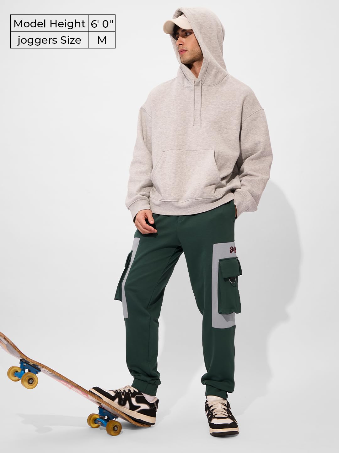 The Souled Store Utility Joggers Urban Terrain Men and Boys Elasticated Toggles Leg Closure Beige Printed Cotton Blend Baggy Fit