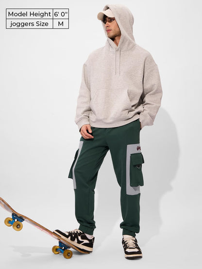 The Souled Store Utility Joggers Urban Terrain Men and Boys Elasticated Toggles Leg Closure Beige Printed Cotton Blend Baggy Fit