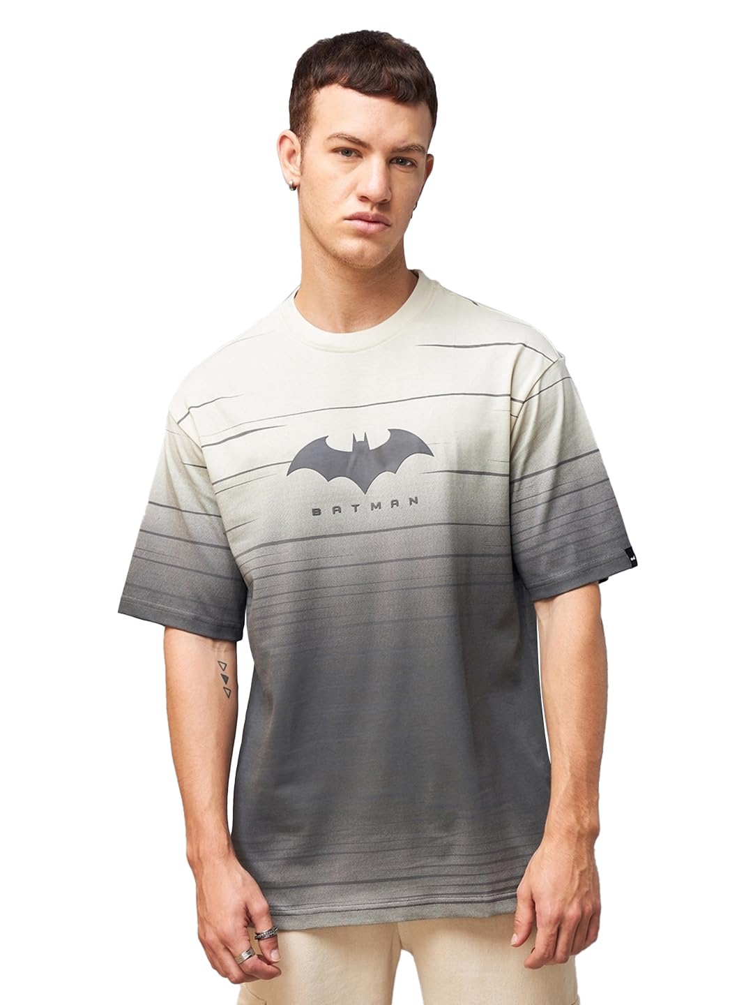 Bewakoof Official DC Merchandise Batman Mens Graphic Printed Oversized Fit Half Sleeve Round Neck Cotton T-Shirt