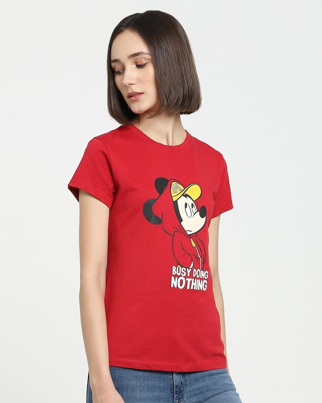 Bewakoof Womens Busy Doing Nothing Typography 100% Cotton T-Shirt - Slim Fit, Round Neck, Half Sleeves