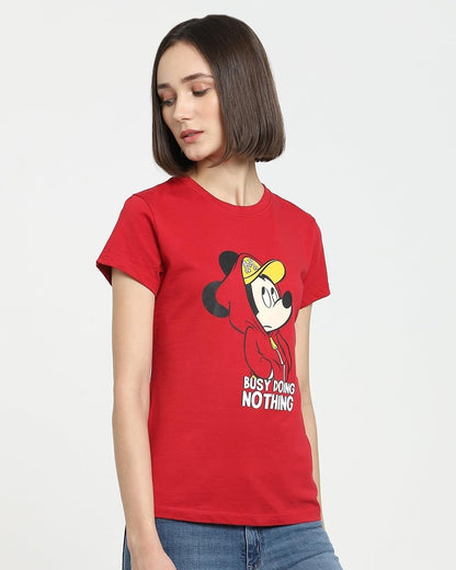 Bewakoof Womens Busy Doing Nothing Typography 100% Cotton T-Shirt - Slim Fit, Round Neck, Half Sleeves