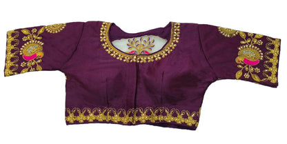 Pujia Mills WomenS Embroidery Handwork Design Bridal Blouse (Wine)