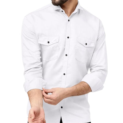 Rebelify MenS Cotton Shirt With Pockets Full Sleeves Collared Neck Solid Pattern Botton Down Closure Regular Fit And Standard L