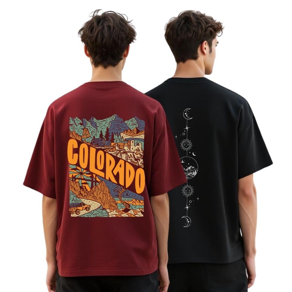 Nobero MenS Graphic Print Oversized Fit T-Shirt (1M-Twts-C0933-X_Wine Red/Black