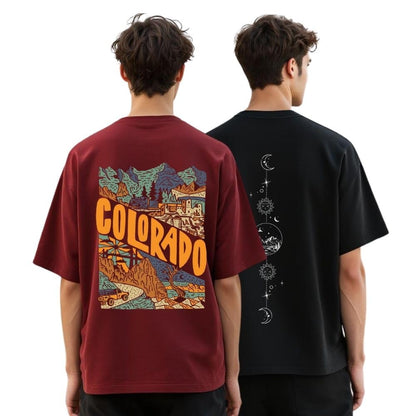 Nobero MenS Graphic Print Oversized Fit T-Shirt (1M-Twts-C0933-X_Wine Red/Black