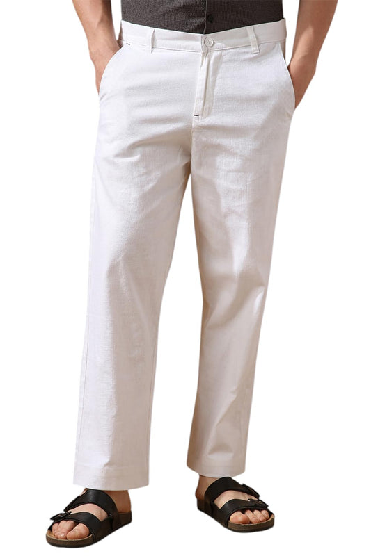Dennis Lingo Men White Solid Relaxed fit Trousers