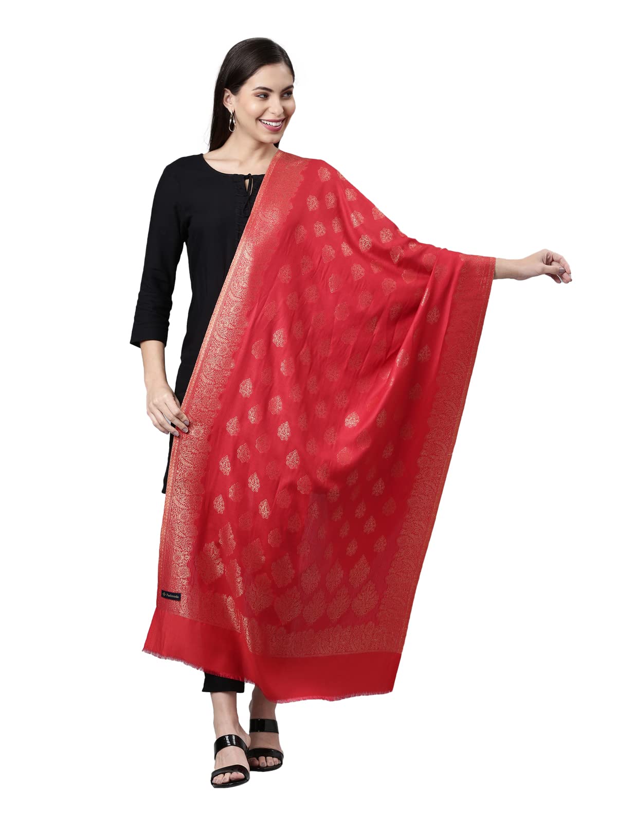 Pashmoda Women Nargis Kaani Stole with Silky Zari Weave, (Size 72X208 CM)