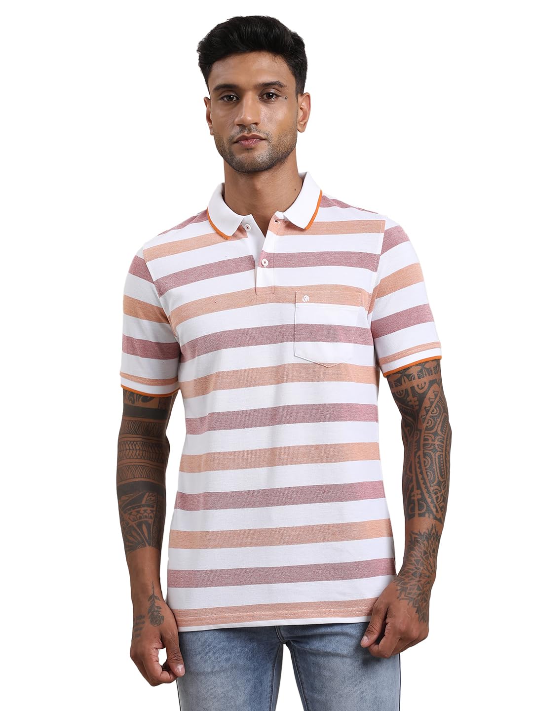 Turtle Men Slim Fit Striped Multi Color Pure Cotton Polo Tshirt