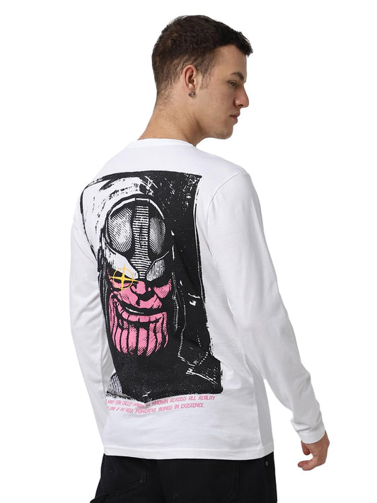 Bewakoof Official Marvel Merchandise Mens Graphic Printed Regular Fit Full Sleeve Round Neck Cotton Jersey T-Shirt_ 627709 Whit