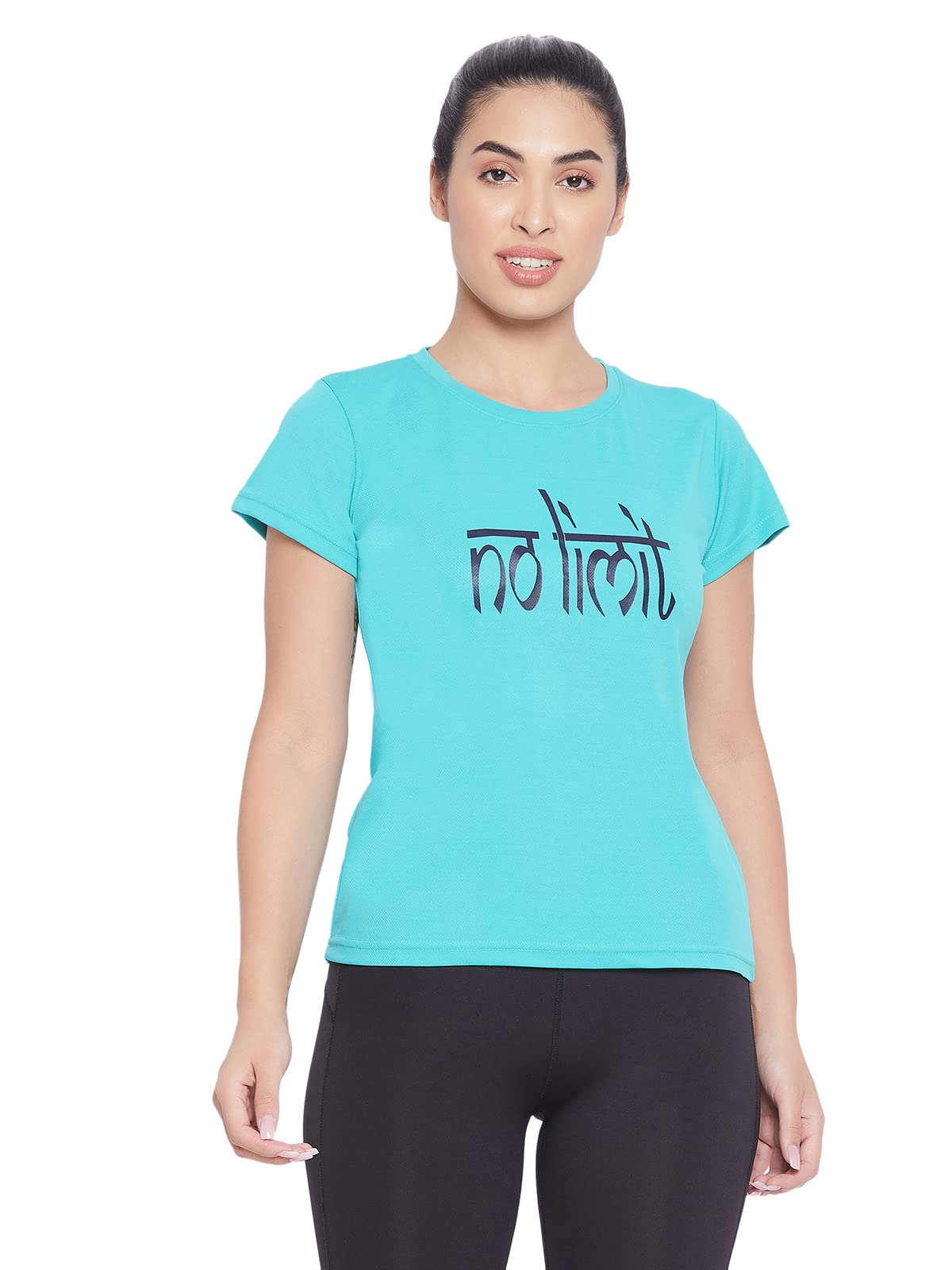 Clovia Womens Comfort Fit Short Sleeve Sports T-Shirt (AT0161P36_Teal_S)