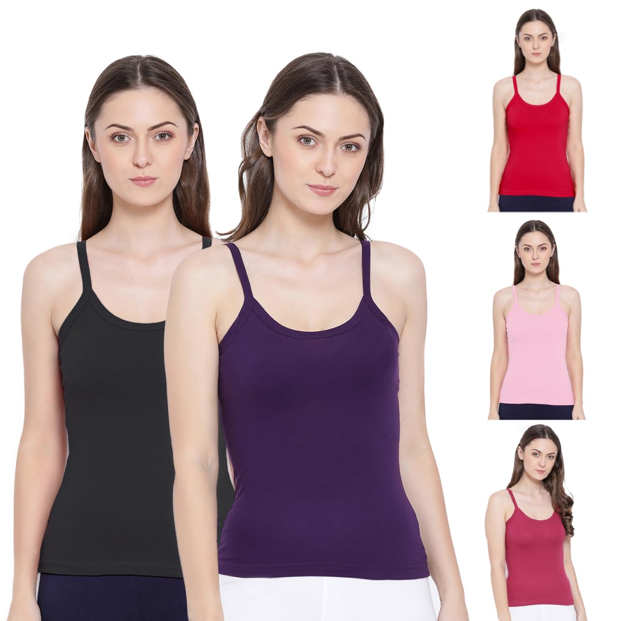 Rupa Softline Regular Fit Women Super Combed Cotton Camisole, Under-Shirt, Stretchable and Body-Hugging, Solid Color,Pack of 5 (