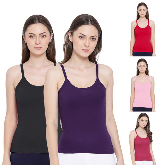 Rupa Softline Regular Fit Women Super Combed Cotton Camisole, Under-Shirt, Stretchable and Body-Hugging, Solid Color,Pack of 5 (