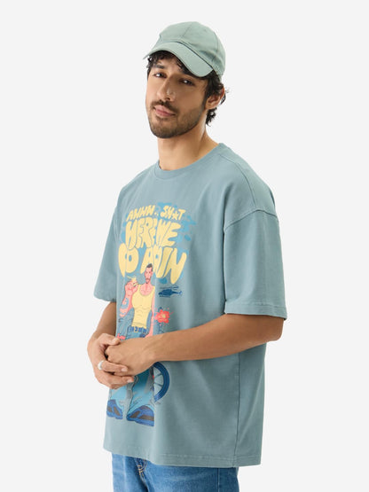 The Souled Store Here We Go Again Short Sleeve Round Neck Green Graphic Printed Cotton Oversized T-Shirts for Men and Boys- Tren