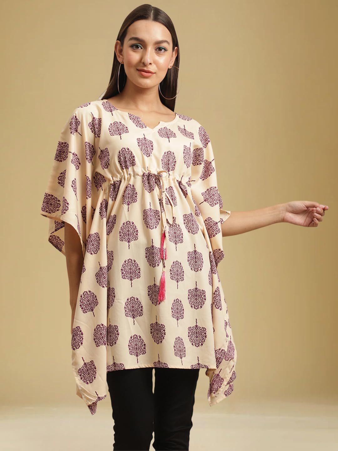 Tee Projekt Casual Crepe Kimino Sleeves Womens Kaftan Dress ll Kaftan Casual & Everyday Kurta (Pack of 2) Green-Maroon