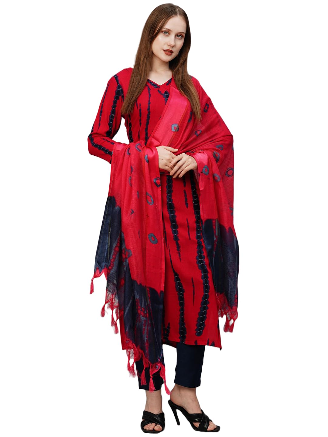ANNI DESIGNER Womens Cotton Blend Floral Regular Kurta with Pant & Dupatta (Sibori Rani-NW_Pink_XX-Large)