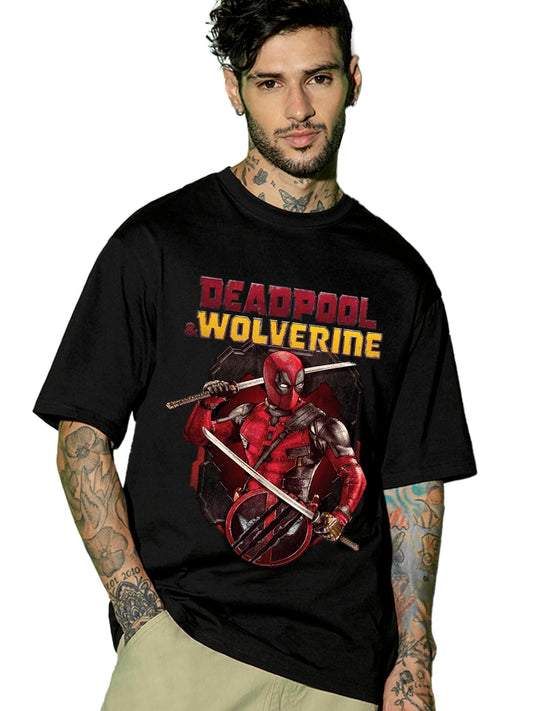 Bewakoof Official Marvel Merchandise Deadpool Mens Graphic Print Oversized Fit Half Sleeve Round Neck Cotton Jersey T-Shirt 645