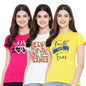 Preneum Womens Cotton Regular Fit Latest Graphic Stylish Printed Short Sleeves Casual T-Shirt || Trendy & Styling (Pack 3), Pin